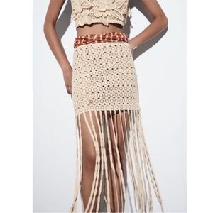 NEW Zara Crochet Fringe Skirt - M